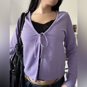 Purple Ribbed Cardigan